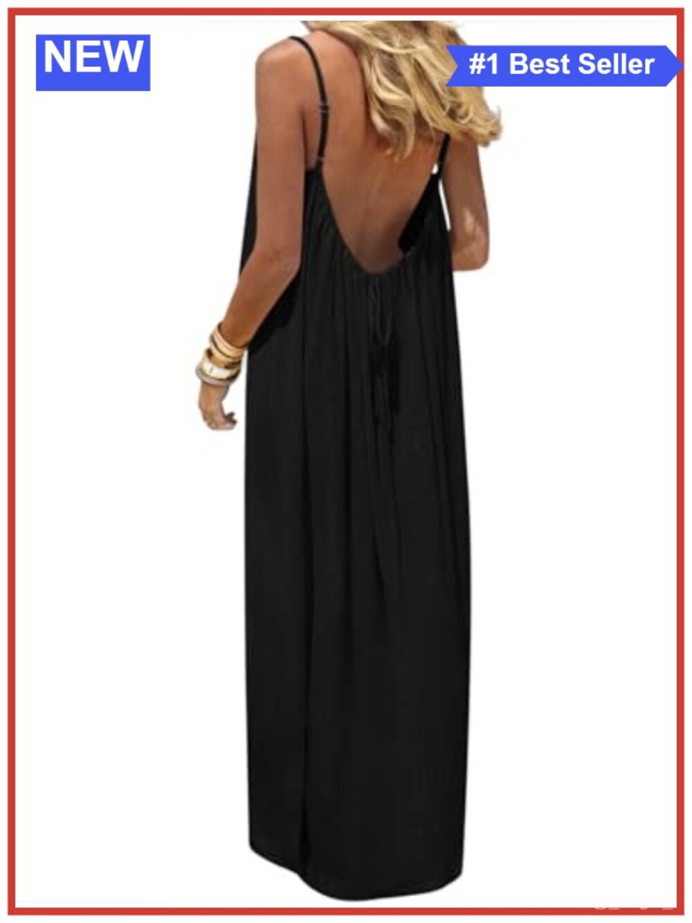Spaghetti Strap Backless Cami Maxi Dress 100% Polyester Sleeveless RU